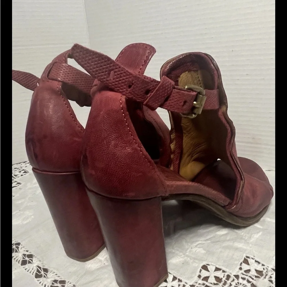 A.S.98 Women's Block Heel Sandals - Deep Red - Picture 4 of 8